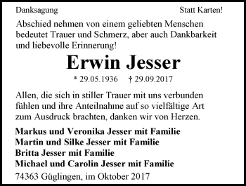 Traueranzeige von Erwin Jesser 