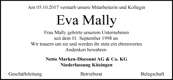 Traueranzeige von Eva Mally 