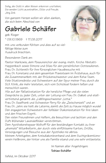 Traueranzeige von Gabriele Schäfer 