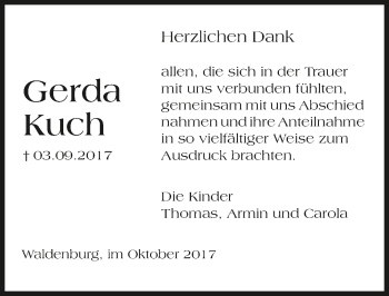 Traueranzeige von Gerda Kuch 
