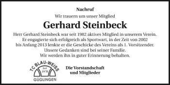 Traueranzeige von Gerhard Steinbeck 