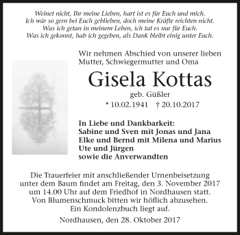 Traueranzeige von Gisela Kottas 