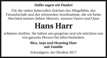 Traueranzeige von Hans Harr 