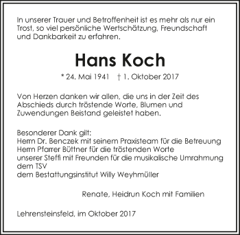 Traueranzeige von Hans Koch 