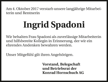 Traueranzeige von Ingrid Spadoni 