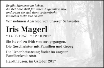 Traueranzeige von Iris Magerl 