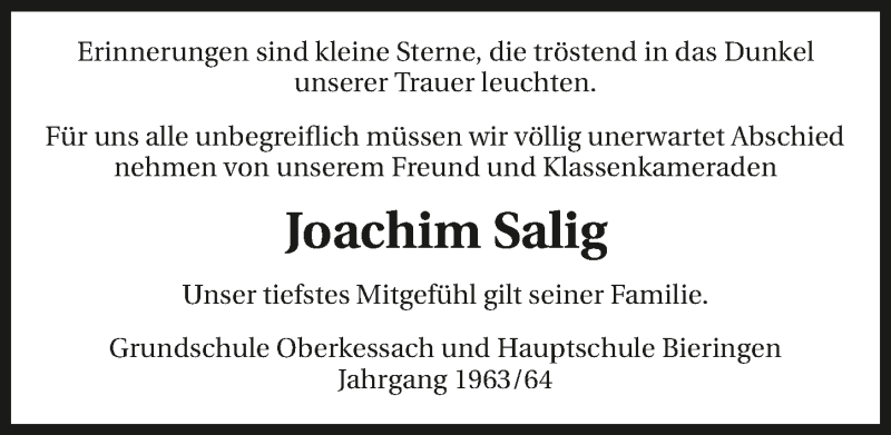  Traueranzeige für Joachim Salig vom 24.10.2017 aus 