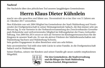 Traueranzeige von Klaus Dieter Kühnlein 