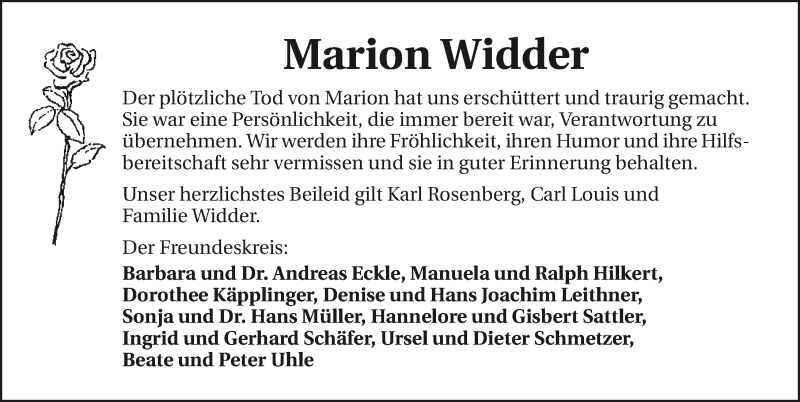  Traueranzeige für Marion Widder vom 28.10.2017 aus 