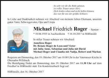 Traueranzeige von Michael Friedrich Roger 