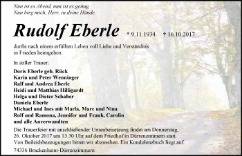 Traueranzeige von Rudolf Eberle 