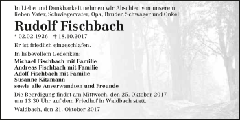 Traueranzeige von Rudolf Fischbach 