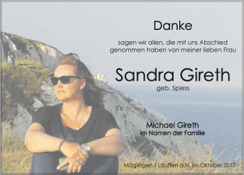 Traueranzeige von Sandra Gireth 