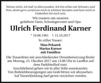 Traueranzeige von Ulrich Ferdinand Karner 