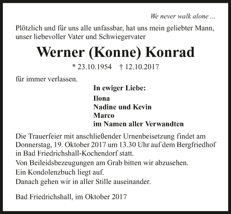 Traueranzeigen von Werner Konrad www.trauerundgedenken.de