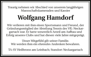 Traueranzeige von Wolfgang Hamdorf 