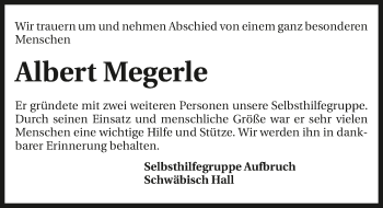 Traueranzeige von Albert Megerle 
