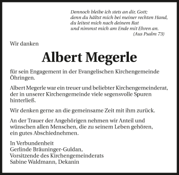 Traueranzeige von Albert Megerle 