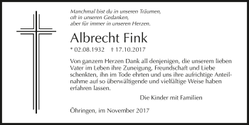 Traueranzeige von Albrecht Fink 