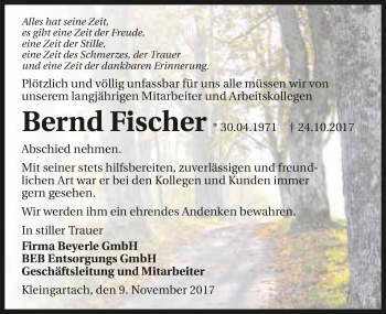 Traueranzeige von Bernd Fischer 