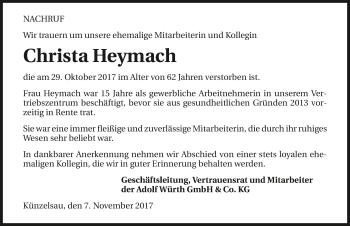 Traueranzeige von Christa Heymach 