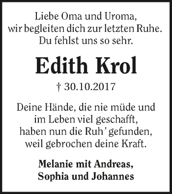 Traueranzeige von Edith Krol 