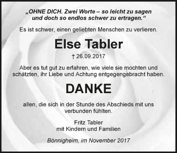 Traueranzeige von Else Tabler 