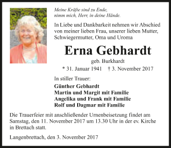 Traueranzeige von Erna Gebhardt 