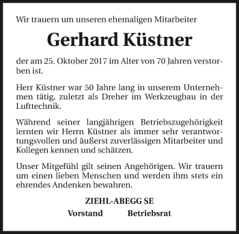 Traueranzeige von Gerhard Küstner 