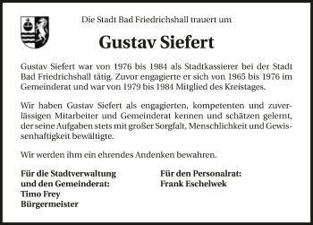 Traueranzeige von Gustav Siefert 