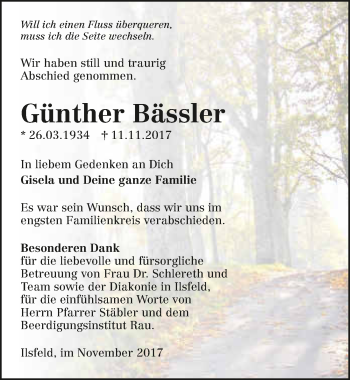 Traueranzeige von Günther Bässler 