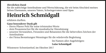 Traueranzeige von Heinrich Schmidgall 