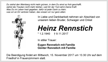 Traueranzeige von Heinz Rennstich 