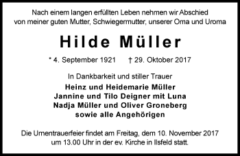 Traueranzeige von Hilde Müller