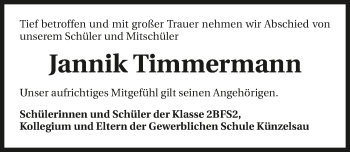 Traueranzeige von Jannik Timmermann 