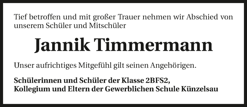  Traueranzeige für Jannik Timmermann vom 30.11.2017 aus 
