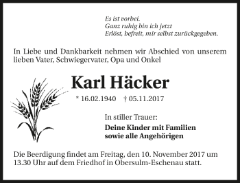 Traueranzeige von Karl Häcker 