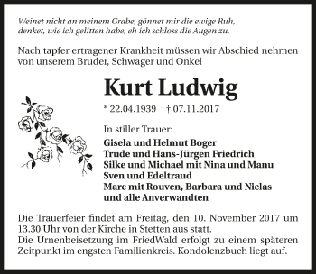 Traueranzeige von Kurt Ludwig 