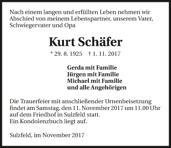 Traueranzeige von Kurt Schäfer 