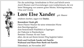 Traueranzeige von Lore Else Xander 