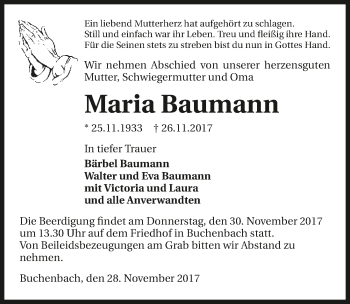 Traueranzeige von Maria Baumann 