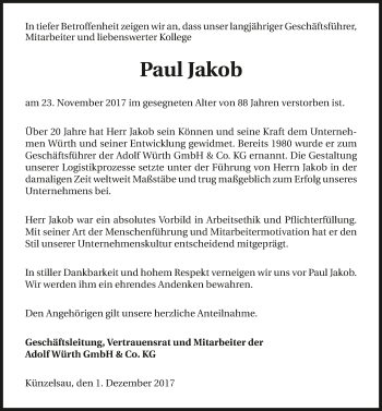 Traueranzeige von Paul Jakob 