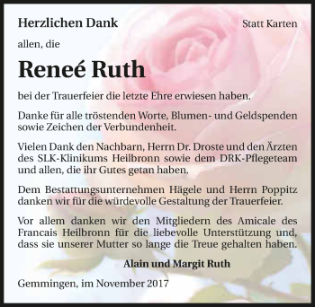 Traueranzeige von Reneé Ruth 