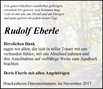 Traueranzeige von Rudolf Eberle 