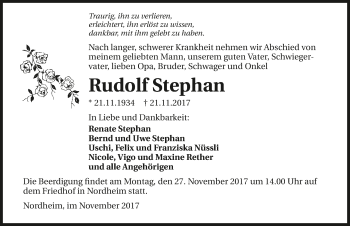 Traueranzeige von Rudolf Stephan 