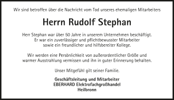 Traueranzeige von Rudolf Stephan 