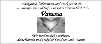 Traueranzeige von Vanessa Lenz 