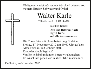 Traueranzeige von Walter Karle 