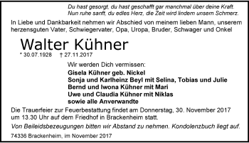 Traueranzeige von Walter Kühner 