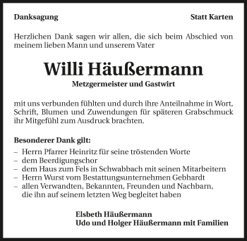 Traueranzeige von Willi Häußermann